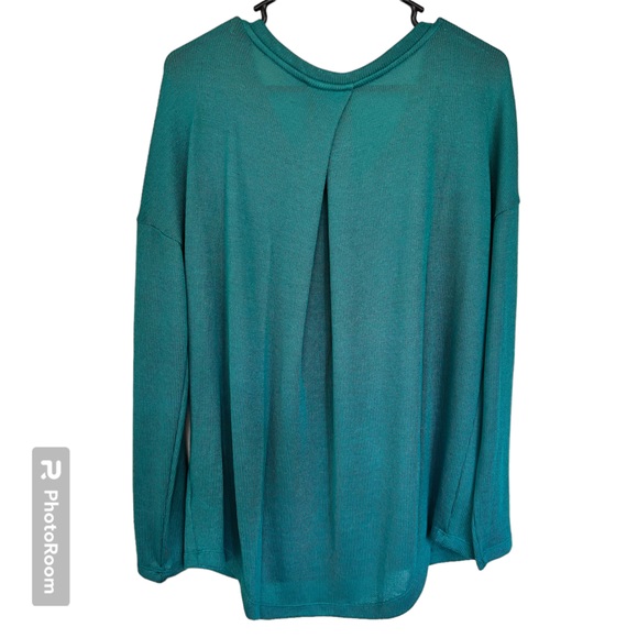 Merona Long Sleeve Pullover Top Teal Green Pleat in Back Size S - Picture 2 of 5